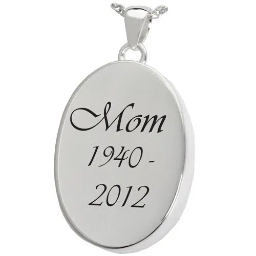 Oval photo print pendant, sterling silver, with script engraving