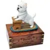 West Highland Terrier westie dog figurine cremation memorial urn, engraved wood