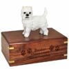 West Highland Terrier westie dog figurine cremation memorial urn, engraved wood