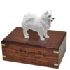 American Eskimo dog figurine cremation urn, with engraved wood, medium