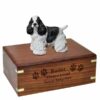 Cocker Spaniel dog figurine cremation memorial urn, engraved wood