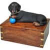 Black Dachshund dog figurine cremation urn