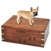 French Bulldog dog figurine cremation urn, with engraved wood