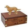 Golden Retriever dog figurine cremation memorial urn, engraved wood