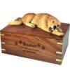 Golden Retriever dog figurine cremation memorial urn, engraved wood