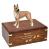 Great Dane dog figurine cremation memorial urn, engraved wood, gold fill