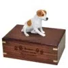 Jack Russell Terrier dog figurine cremation memorial urn, engraved wood