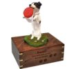 Jack Russell Terrier dog figurine cremation memorial urn, engraved wood