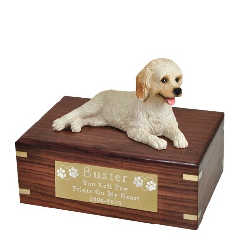 Labradoodle, Cream Figurine Rosewood Cremation Urn, Free Engraving