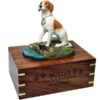 Pointer dog figurine cremation memorial urn, engraved wood