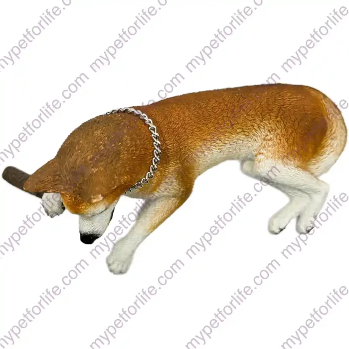 Laying red/white with blue eyes Husky dog figurine for memorial urn, top