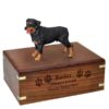 Rottweiler dog figurine cremation memorial urn, engraved wood