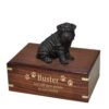 Shar Pei dog figurine cremation memorial urn, engraved wood, gold fill