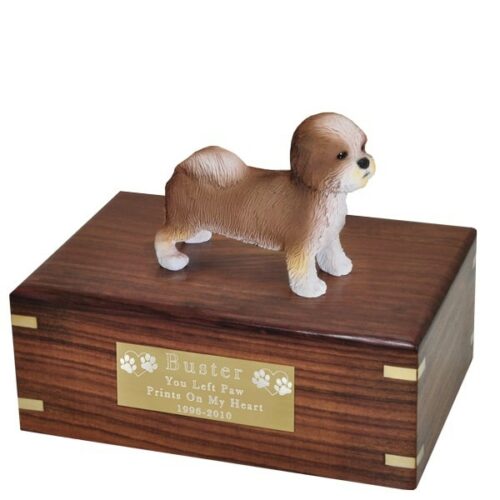 Shih Tzu, puppy cut dog figurine cremation memorial urn, engraved plaque