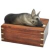 Silver and Black German Shepherd dog figurine cremation urn