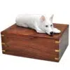 White German Shepherd dog figurine cremation urn, large