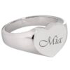 Bold Heart Memorial Cremation Ring, script engraving, sterling silver