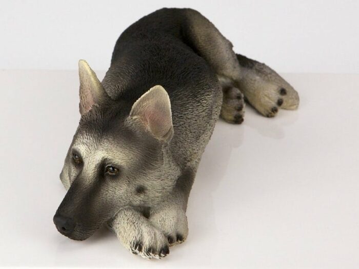 Silver & black german shepherd memorial dog figurine