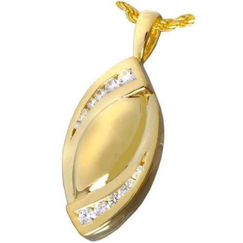 Double Tear Stone cremation memorial pendant, gold plated 3195