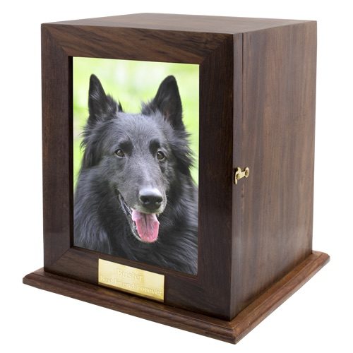 Large wood photo urn with free engraving, color photo