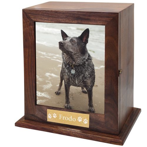 Medium wood photo urn with free engraving, color photo