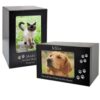 Slider wood pet memorial photo urn, espresso finish, engraved