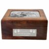 Wood memory chest pet photo urn with engraved front plate