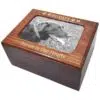 Wood memory chest pet photo urn with engraved top, gold fill