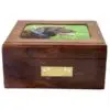 Wood memory chest pet photo urn with engraved front plate