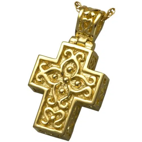 Filigree cross memorial cremation pendant, gold plated, 3121