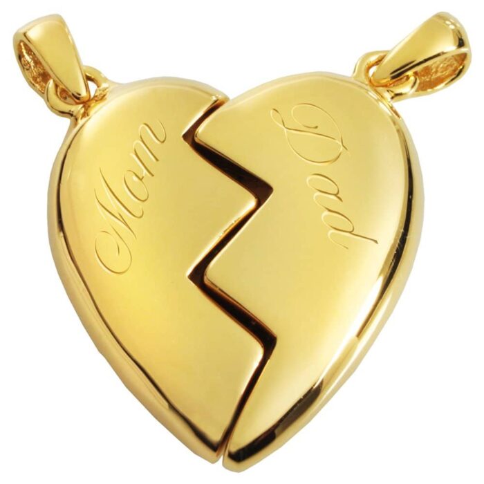 Companion heart memorial cremation pendant, gold, 3087, engraved