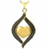 Teardrop Ribbon Heart memorial cremation pendant, gold, black stones, engraved