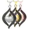 Teardrop Ribbon Heart memorial cremation pendant, black stones