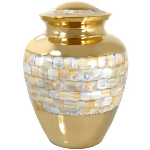 Mother of pearl brass cremation urn, large