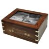 Rosewood pet cremation photo urn with corner inlays