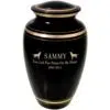 Traditional vase urn for pet ashes, black with gold trim, engraving