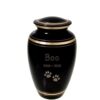 Traditional vase urn for pet ashes, black with gold trim, pet engraving