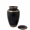 Traditional vase urn for pet ashes, black with gold trim, open