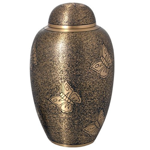 Traditional vase urn for pet ashes, butterflies