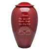 Traditional brass vase pet memorial urn, red color, engraved