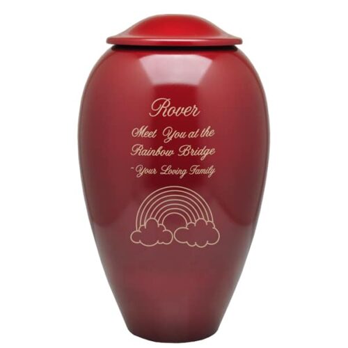 Traditional brass vase pet memorial urn, red color, engraved