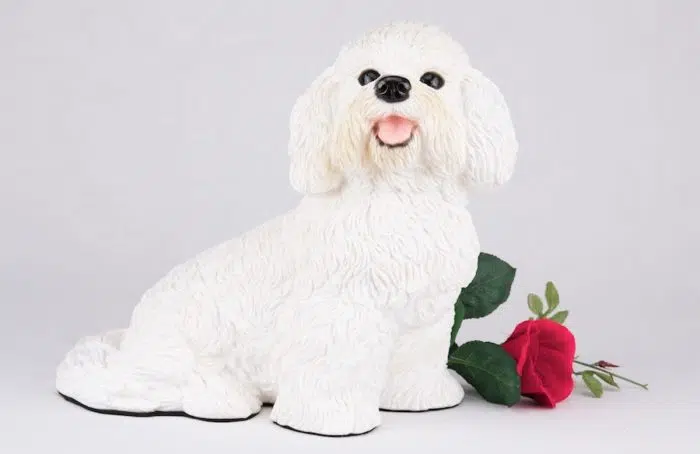 Bichon Frise pet dog cremation urn figurine