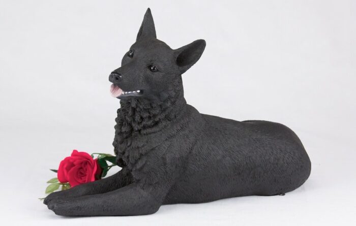 Black German Shepherd pet dog cremation urn figurine