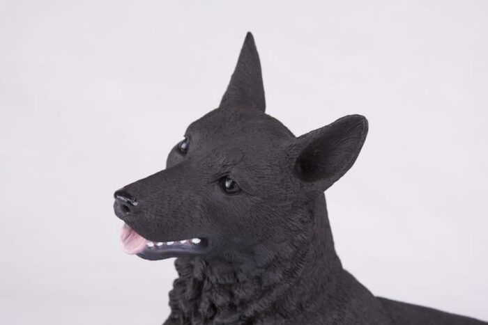 Black German Shepherd pet dog cremation urn figurine, face