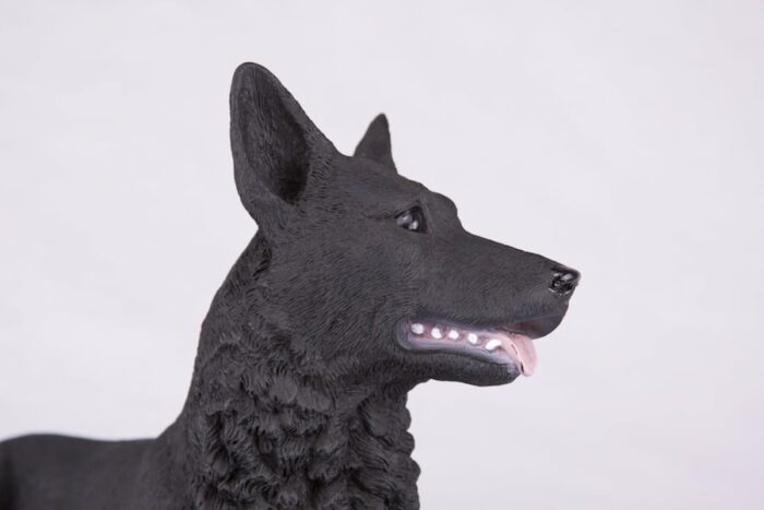 Black German Shepherd pet dog cremation urn figurine, face