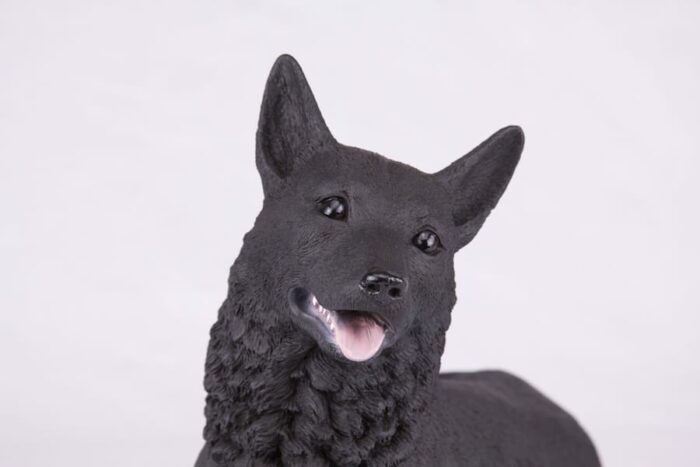 Black German Shepherd pet dog cremation urn figurine, face