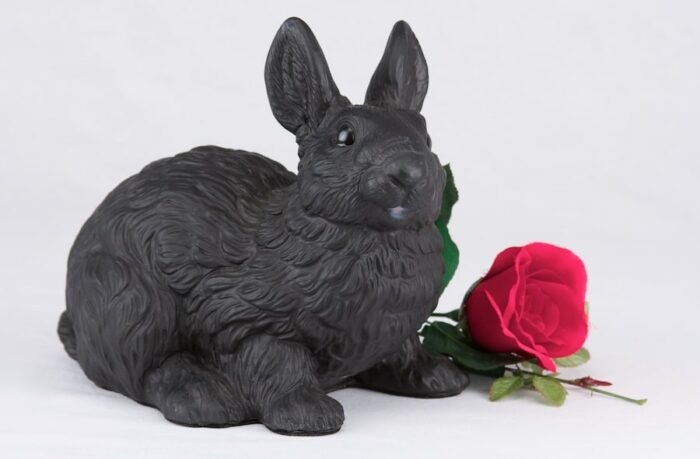 Black bunny rabbit cremation urn figurine