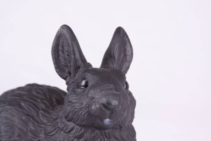 Black bunny rabbit cremation urn figurine, face