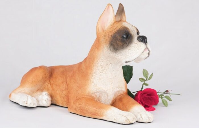 Boxer pet dog cremation urn figurine