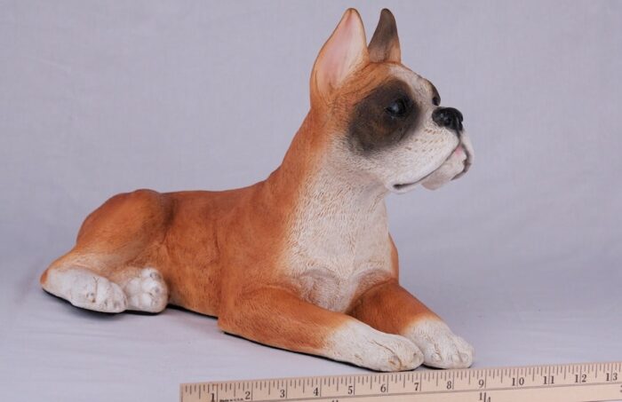 Boxer pet dog cremation urn figurine, with ruler